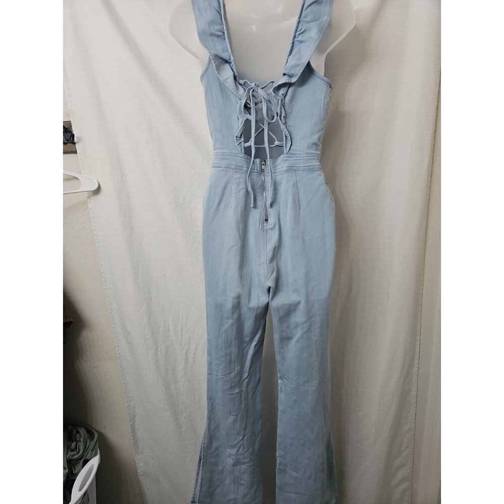 Light Blue Ruffle-Strap Jumpsuit - Picture 6 of 12
